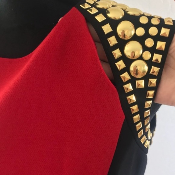 Michael Kors Dress black and red with gold studs and zipper. Size 0 worn once - Picture 7 of 10